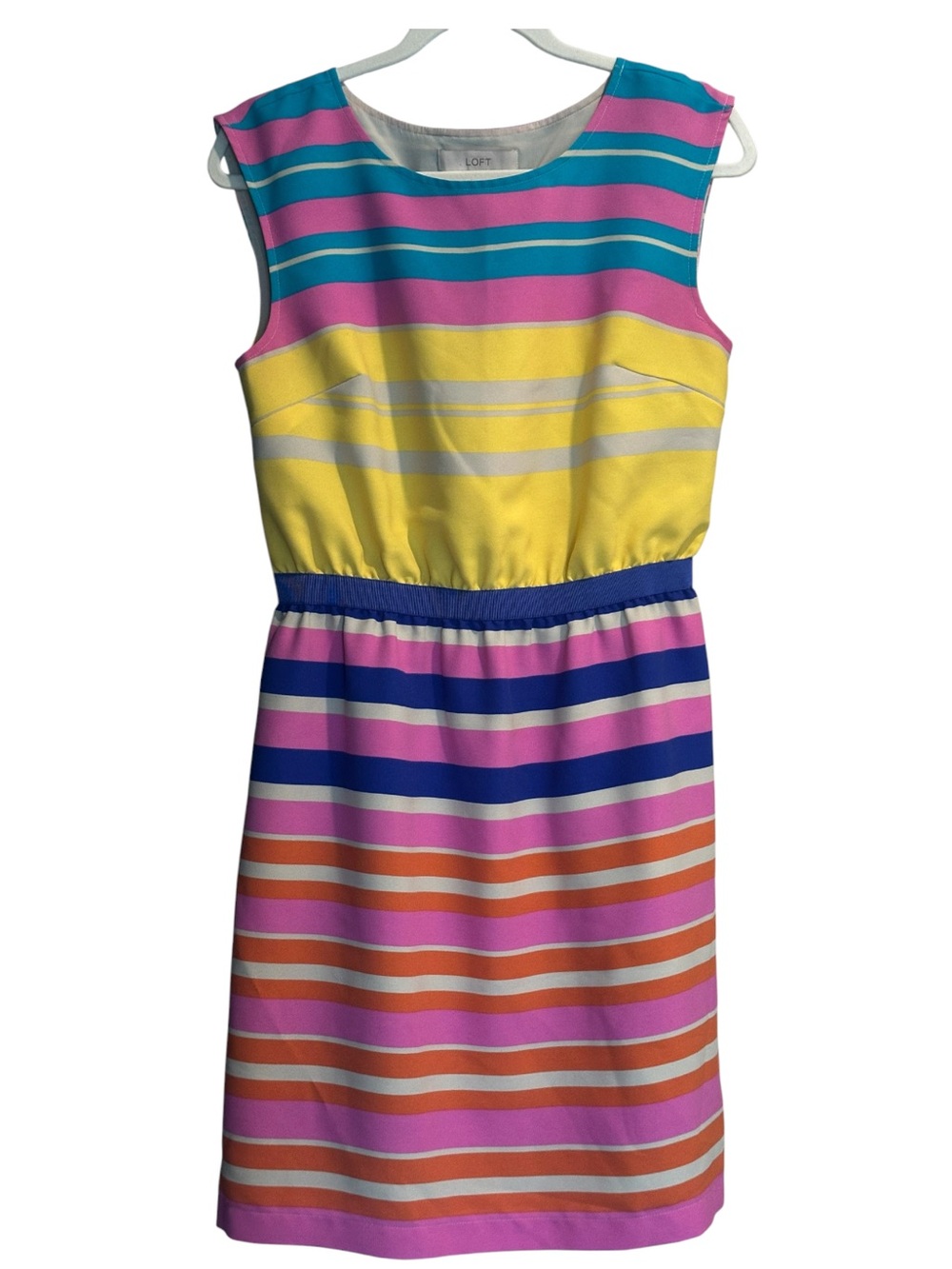 LOFT Bright Multicolor Striped Sleeveless Dress - Yellow, Pink, Blue, Orange